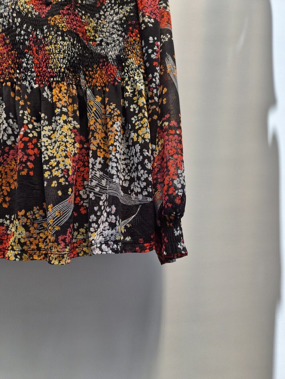 Anthropologie Akemi Kin Adria Smocked Blouse M Floral Mesh Whimsigoth Boho - Picture 6 of 16